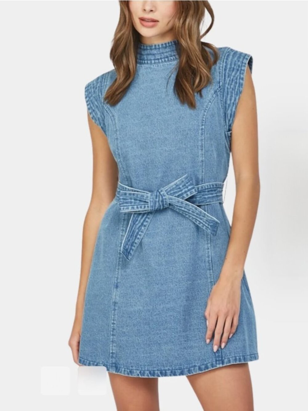 Fate Minette Open Back Belted Denim Mini Dress Size Med